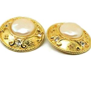 Pearl Cabochon Earrings - Vintage